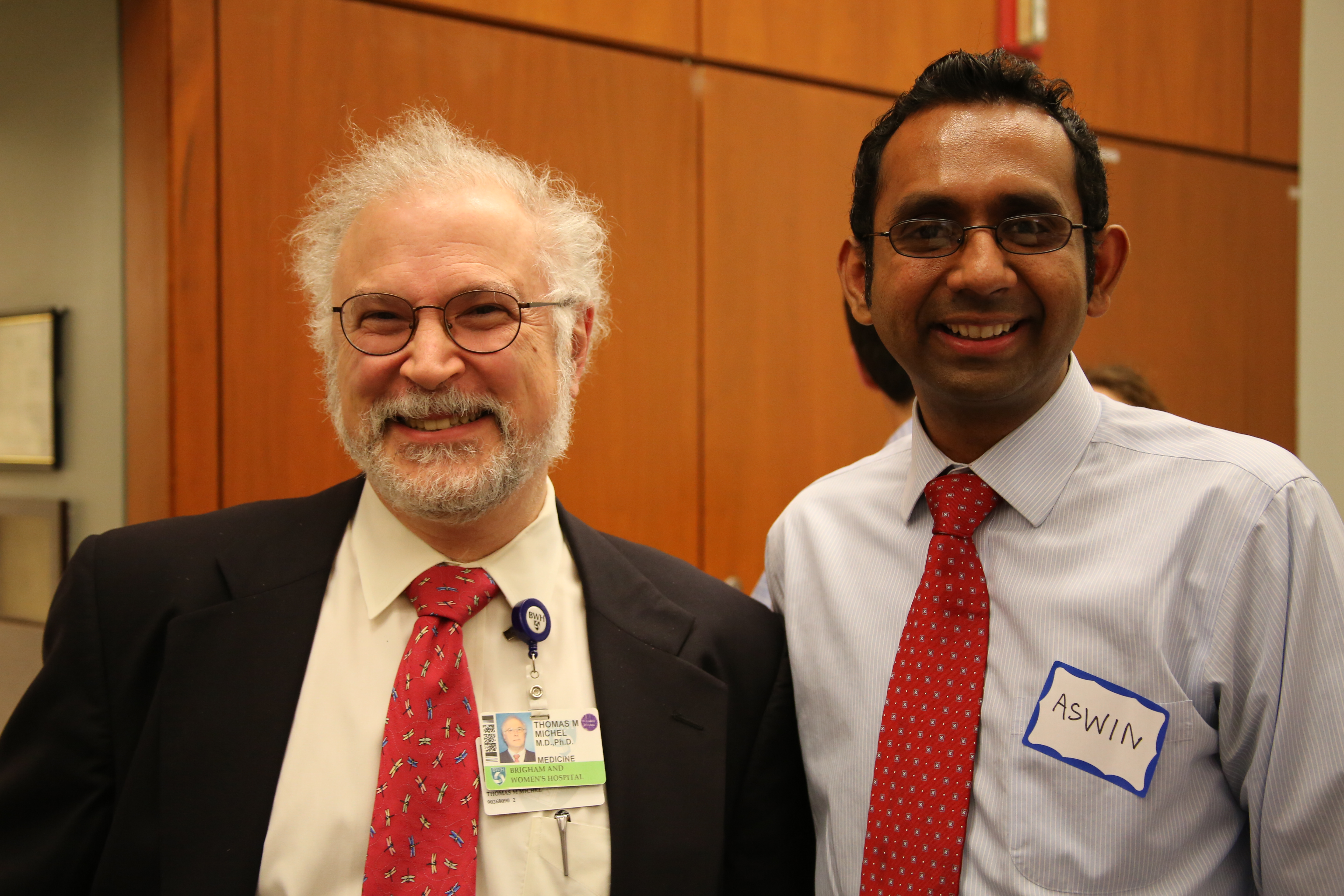 Thomas Michel (at left), cardiologist and co-director of the Leder Human Biology and Translational Medicine Program, with incoming intern Aswin Sekar