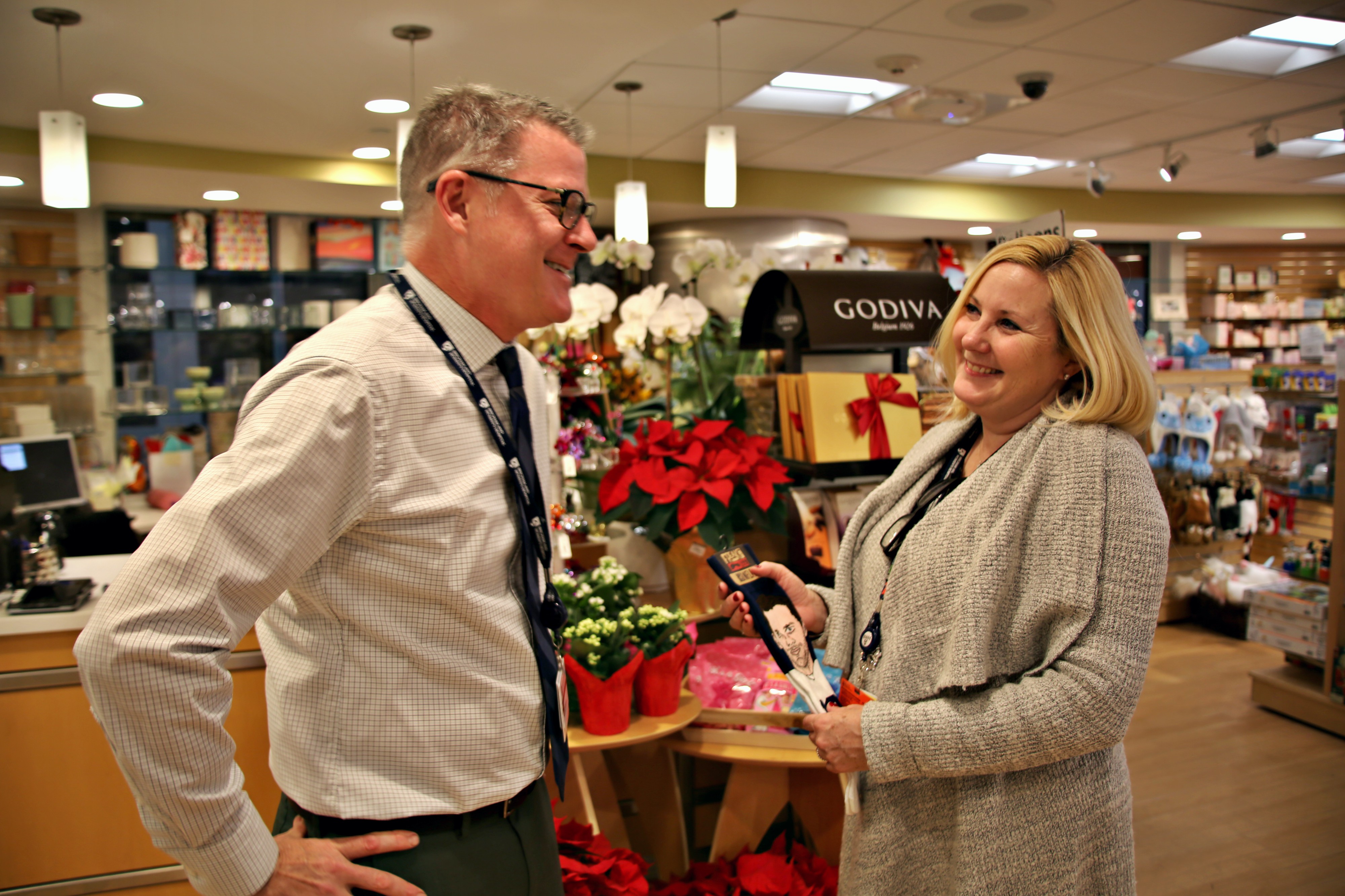 From left: Patrick Lally and Wendy Martinez chat in the Shop on the Pike.