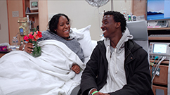 Asma and Eric Sunday celebrate their impromptu wedding ceremony at the Brigham.