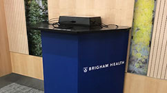 A charging station on the Pike, located between the Garden Café and the Mary Horrigan Connors Center for Women and Newborns